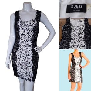 Guess Black and White Lace Overlay Sleeveless Body Con Mini Dress